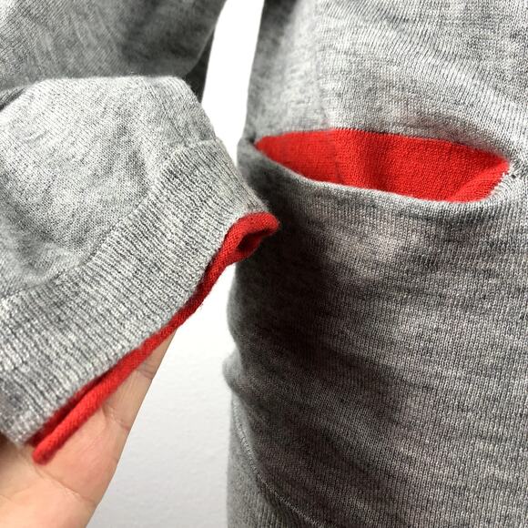 JOIE Gray Cardigan Sweater Button Down Preppy Size Medium Red Trim - Picture 5 of 6